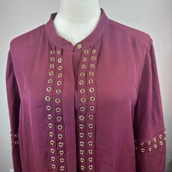 🔥 Host Pick 🔥Michael Kors burgundy top with gold grommets size 14 - Picture 2 of 11